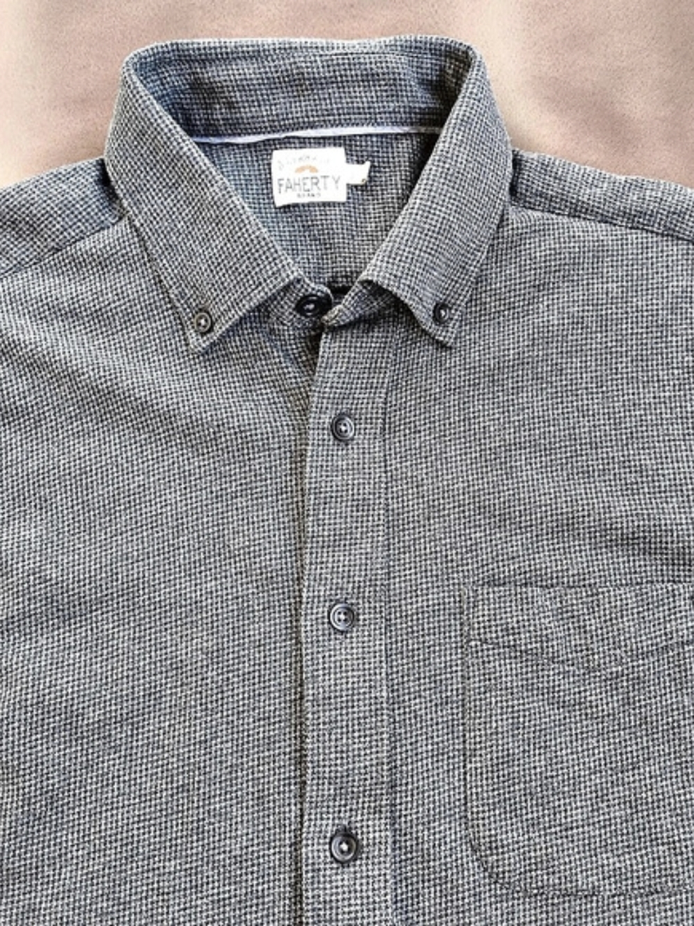 Faherty Men Small Houndstooth Knit Button Down Shirt Gray Longsleeve MSRP $168